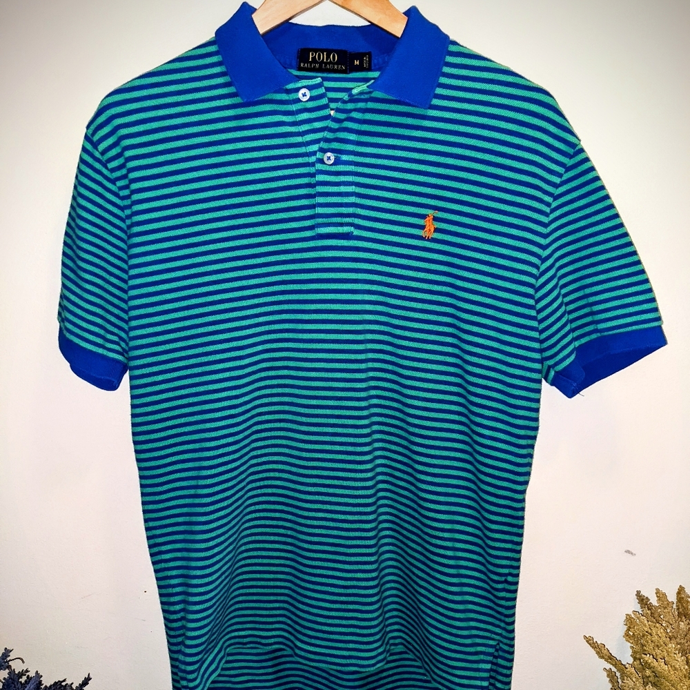 Vintage green with blue stripes Ralph Lauren Polo Shirt